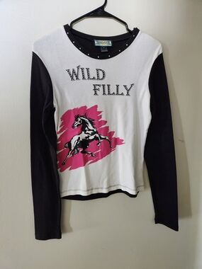 Shyanne Wild Filly Long Sleeve Tee - Black, White & Pink